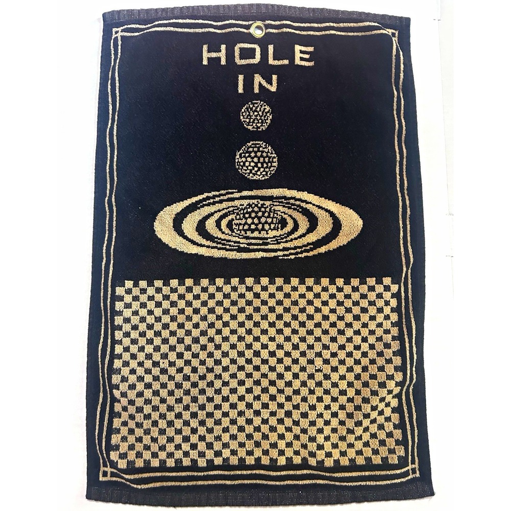 Devant Hole In Check Golf Bag Towel Black/Beige w/ Clip 25x16 Cotton